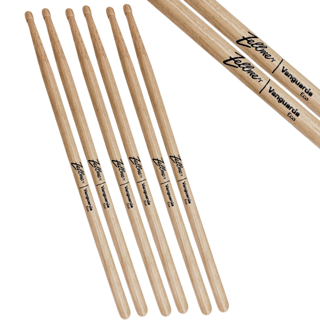 Kit 03 Pares de Baquetas Vanguarda Ponta de Madeira Oliva Bateria Percussão