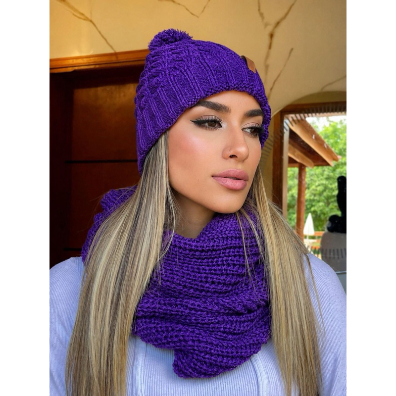 Kit Gorro Pompom + Gola Tricot Unissex Infantil e Adulto Lã Macia Inverno Quentinho POMPOM