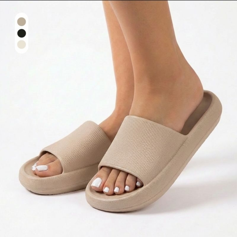 Chinelo Slide Nuvem Unissex EVA Ultra Macio Antiderrapante Confortável Leve Bege
