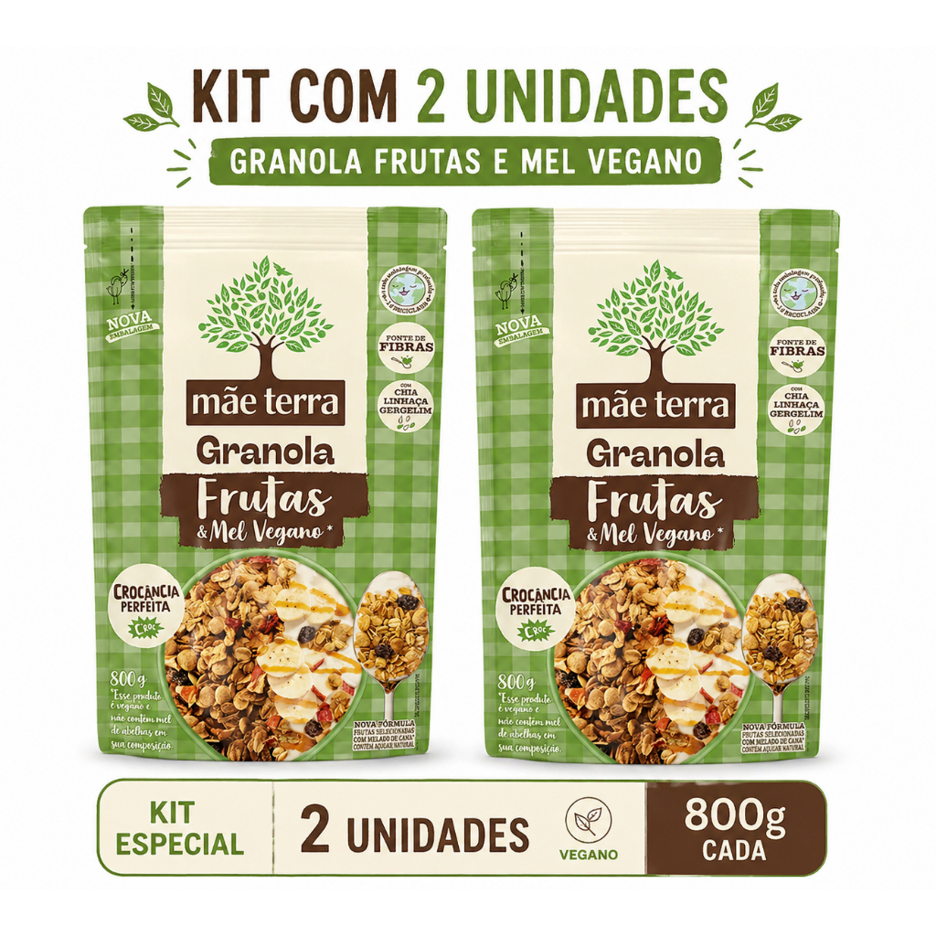 Granola Mãe Terra Frutas & Mel Vegana 800g - Kit 2 Unidades