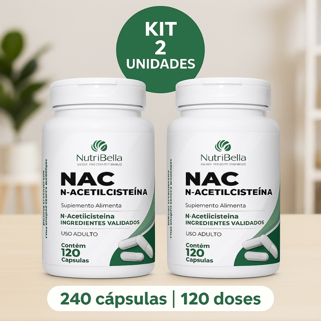 Kit 2 NAC N-Acetilcisteína 500mg 240 Cáps Glutationa - Antioxidante - Saúde Respiratória e Hepátite