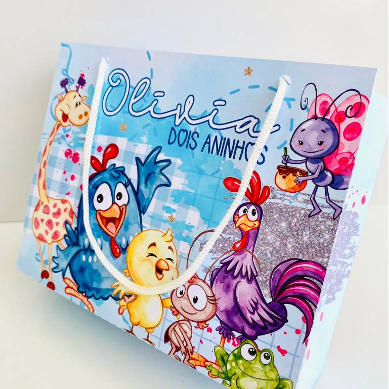10 Sacolinha Personalizada TAM G Galinha Pintadinha Azul ou Rosa| Lembrancinha Personalizada 🎉JÁ MONTADA