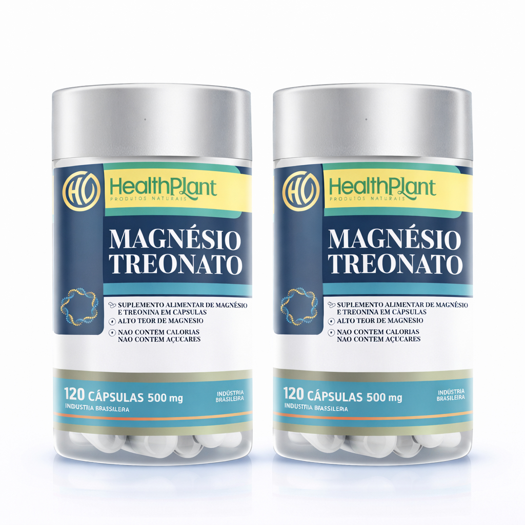2 Un Magnésio L Treonato Puro 120 Cápsulas 500mg Auxilia Na Memória - Health Plant