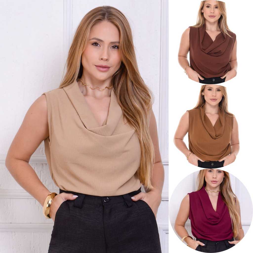 Blusa Feminina Regata  Social  Gola Boba Elegante Soltinha  Moda - Duna 2025 Tendencia