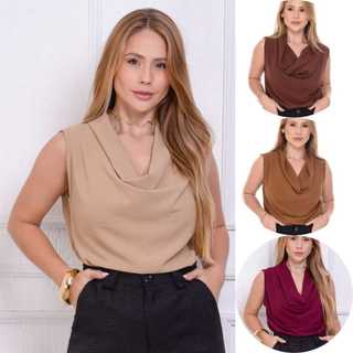 Blusa Feminina Regata  Social  Gola Boba Elegante Soltinha  Moda - Duna 2025 Tendencia