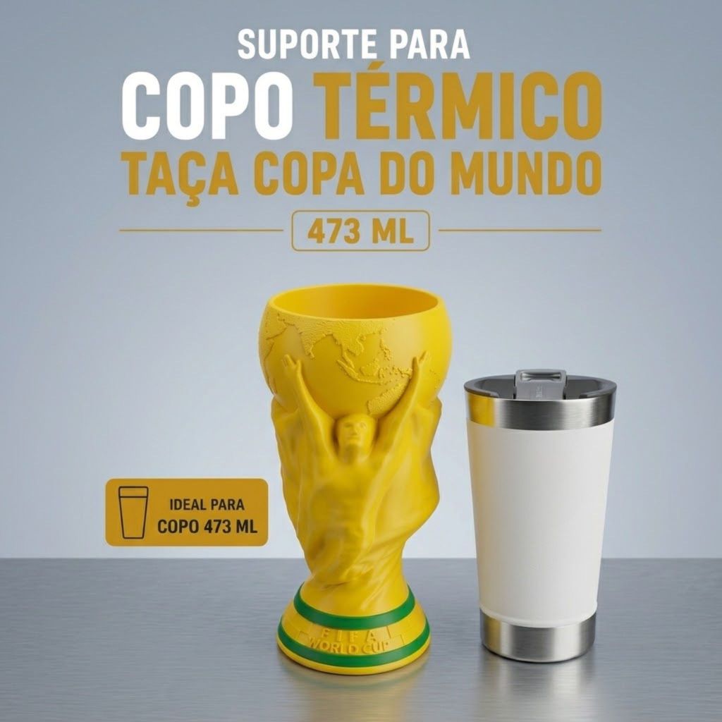 Suporte Copo Termico Taca Copa Mundo Porta Copo 473ml Protetor Plastico Resistente Base Estavel Caneca Futebol