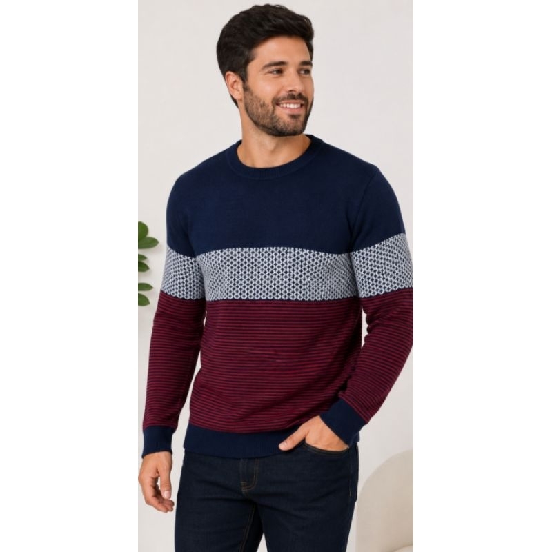 SUETER MASCULINO LISTRADO INVERNO MANGA LONGA