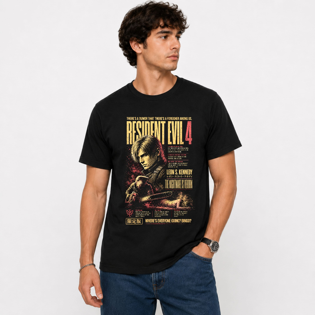 Camiseta Leon Kennedy Resident Evil 4 100% Algodão Blusa Camisa Games Jogos RE4 Biohazard Umbrella