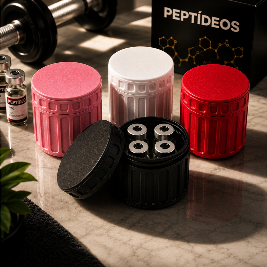 Porta Peptídeos 3ml Organizador Ampolas 4 Compartimentos Compacto Seguro com Tampa Rosca e Vedação