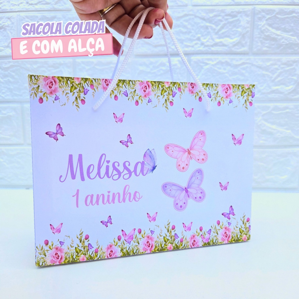 Sacolinha Personalizada Borboleta Rosa e Lilás | Sacolinha Surpresa | Lembrancinha | Aniversário