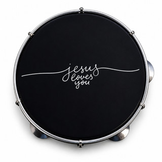 Pandeiro Profissional 10" Pele Leitosa Preta Jesus Cristo Te Ama + Chave de Afinação