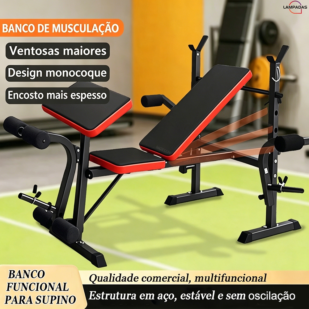 Estação de Musculação Banco de Supino Multifuncional Ajustável Para Treino Fitness Resistente