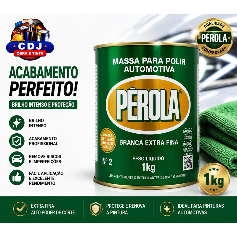 Massa Automotiva Pérola 1 kg – Ideal para Reparos, Nivelamento e Acabamento Profissional