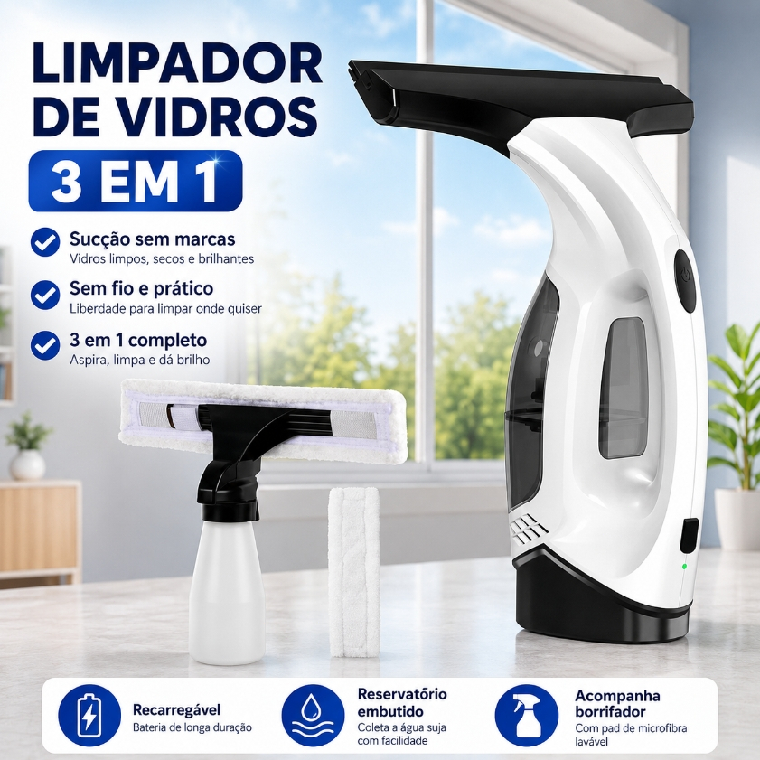 Limpador De Vidro Elétrico, Purificador De Janela Portátil Recarregável E Altamente Eficiente