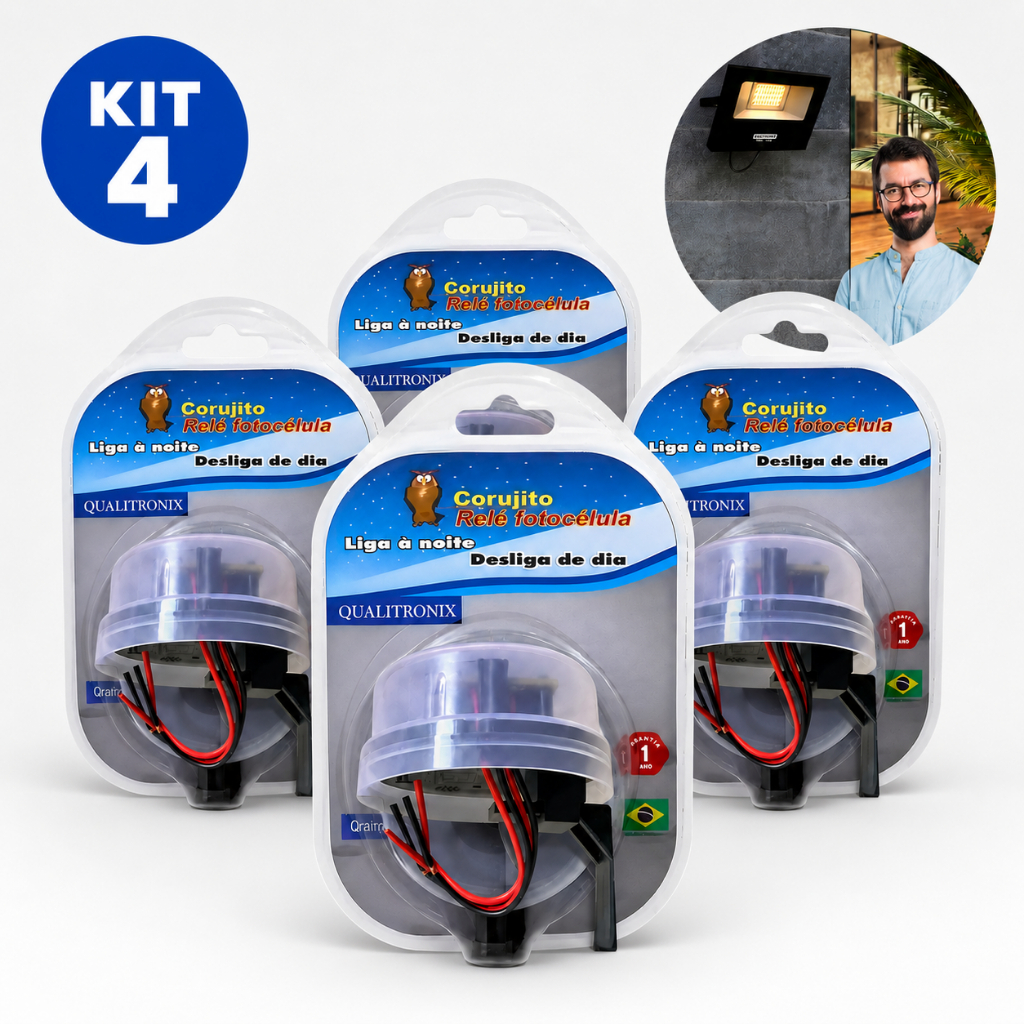 KIT 3 Relé Fotocélula Corujito Fácil Bivolt Automático Noturno Com Suporte/base Qualitronix QR51