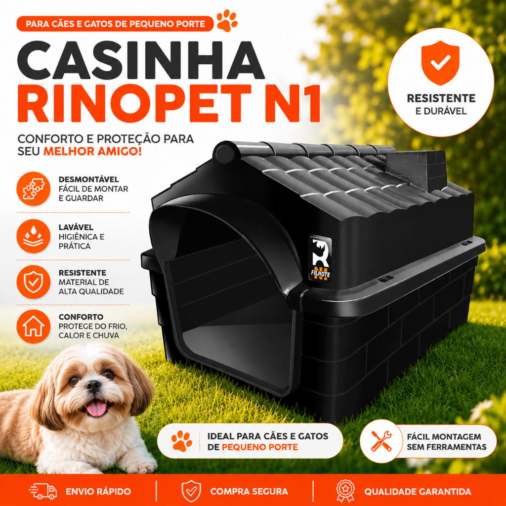 Casinha Para Cachorro Rinopet N1 Casa Plastica Desmontável Lavavel Cães Gatos Pequenos Resistente Pratica