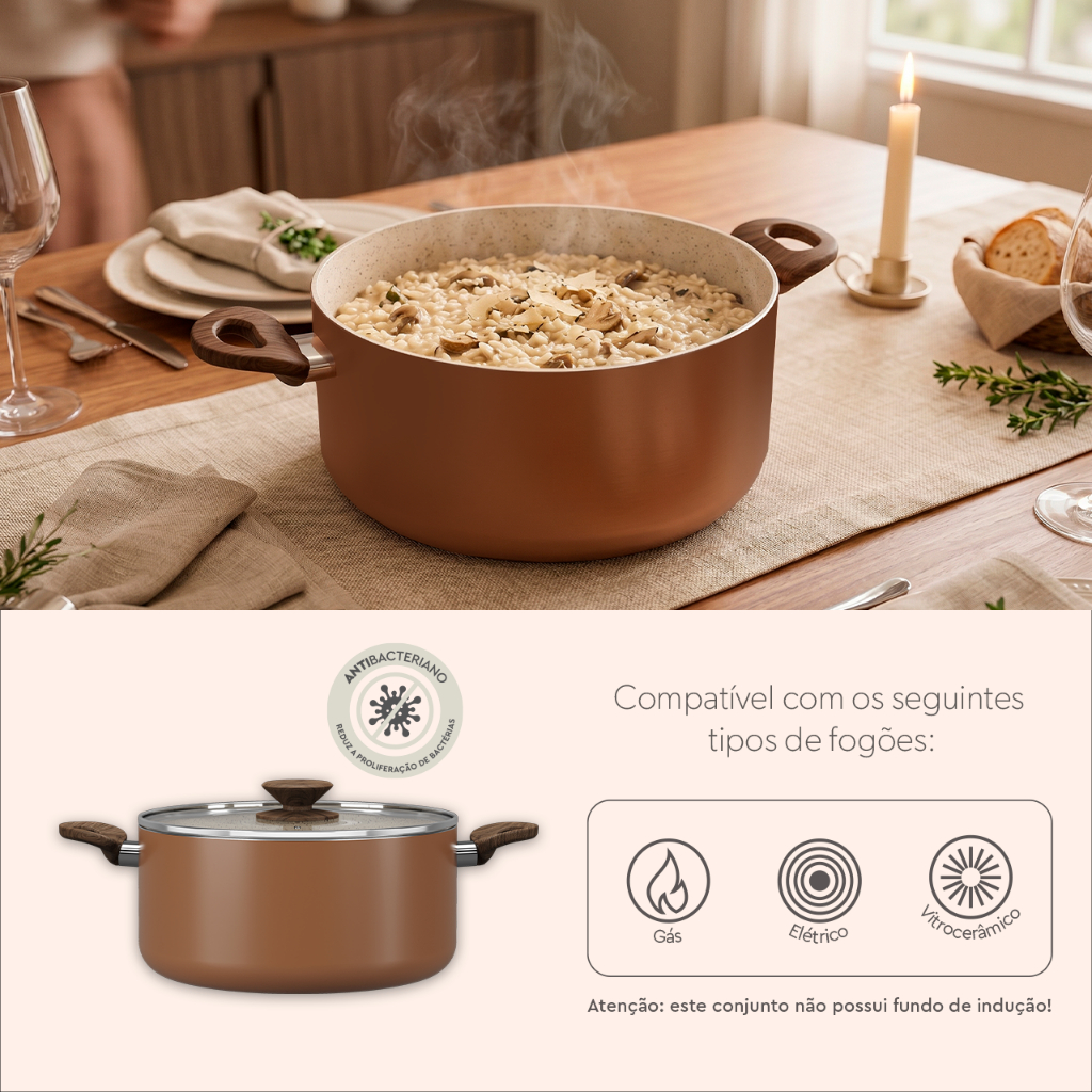 Caçarola com Tampa Brinox Ceramic Life Ø20cm 2,7 L Primea Cappuccino — imagem 2 de 2
