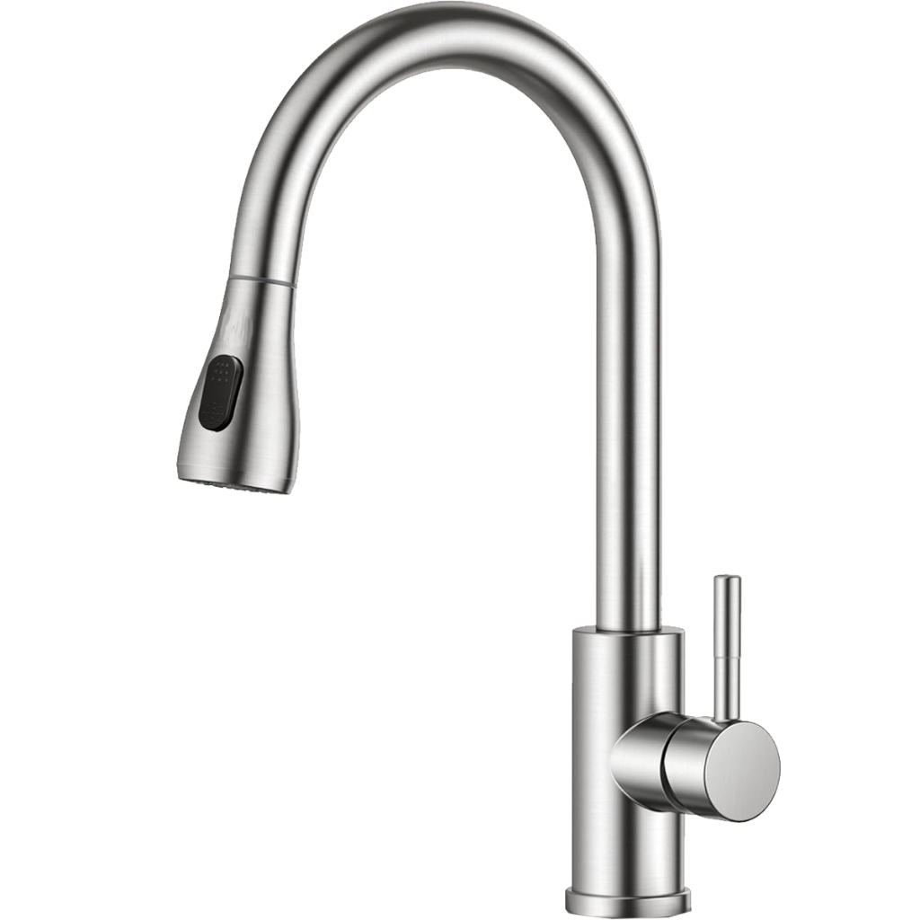 Torneira Gourmet Cozinha Bancada Monocomando Quente e Frio Modo Chuveirinho Aço Inox Escovado