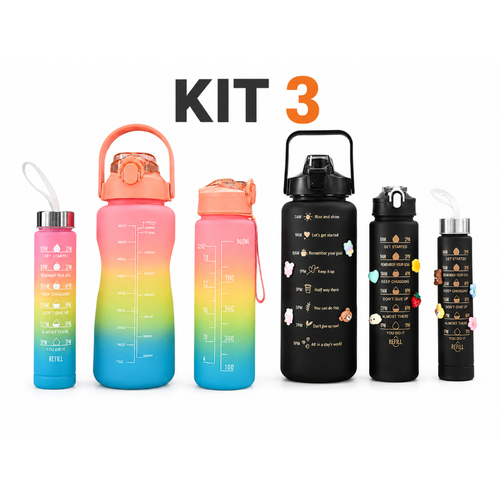 kit 3 Garrafas motivacionas COM 3 Garrafas （ CORES ALEATORIAS）