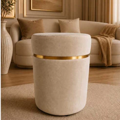 Puff Cinta Superior Dourada Decorativo Em Tecido De Veludo - Let Móveis