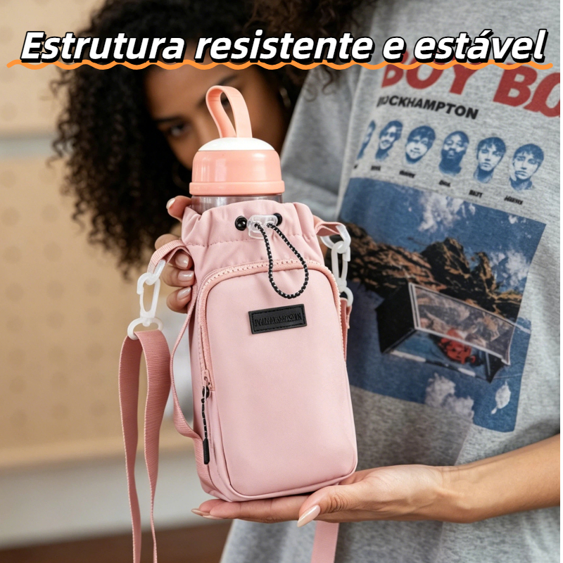 Bolsa tiracolo e transversal com porta-garrafa capa protetora para garrafa de água espaçosa estilosa e resistente