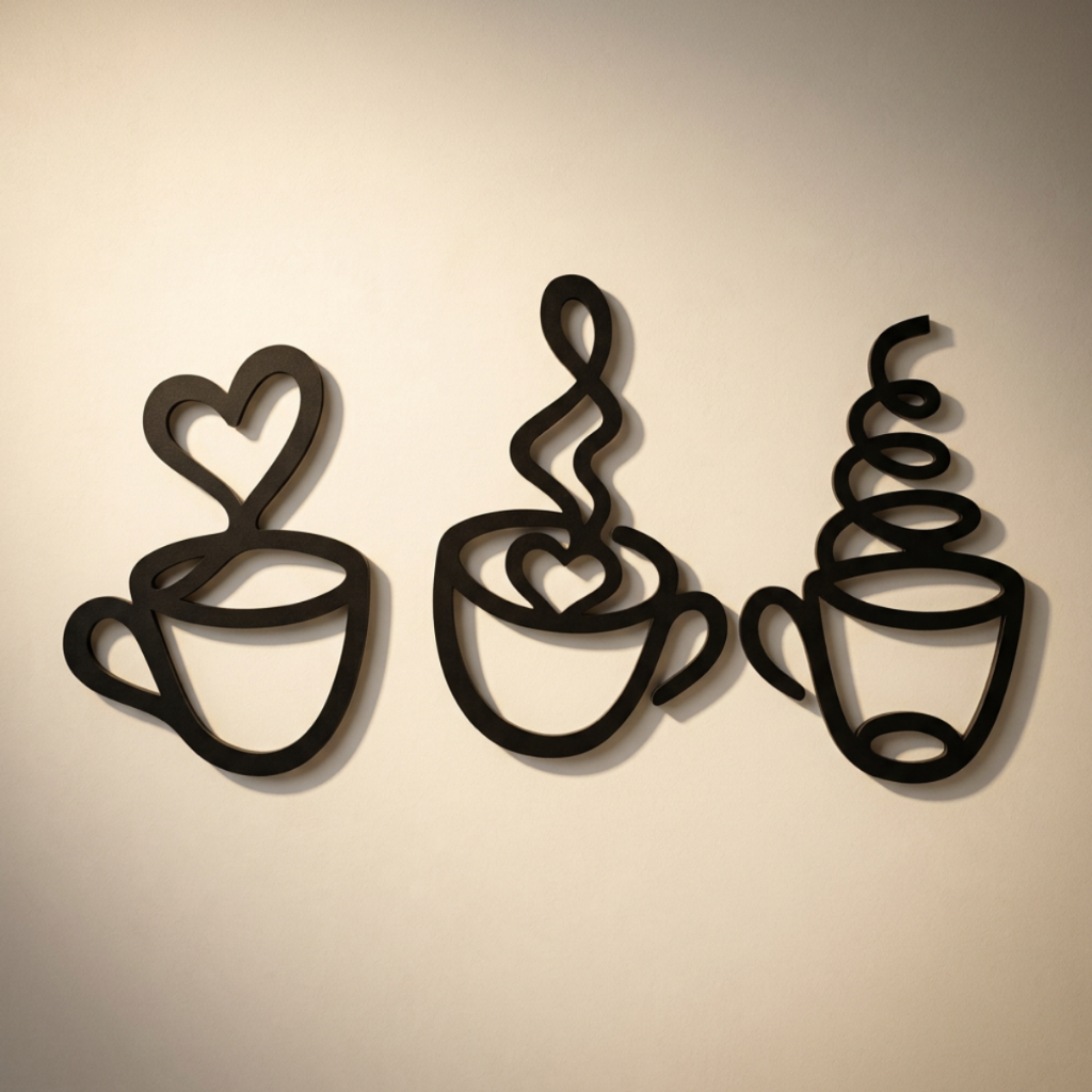Kit 3 Decoração MDF Cantinho do Café com Placa e Xícara