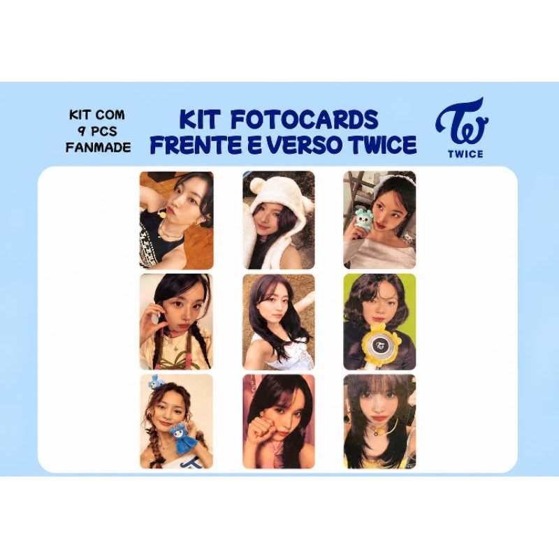 Kit Photocards TWICE Fanmade Frente e Verso 9 Unidades K-pop