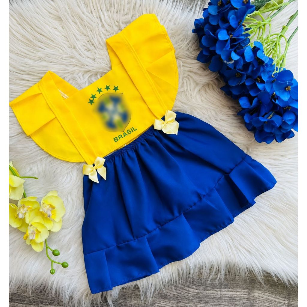 Vestido Temático Seleção Brasileira Festa Copa Mesversário Infantil Bebê Menina Body Jardineira Fantasia Romper Brasil