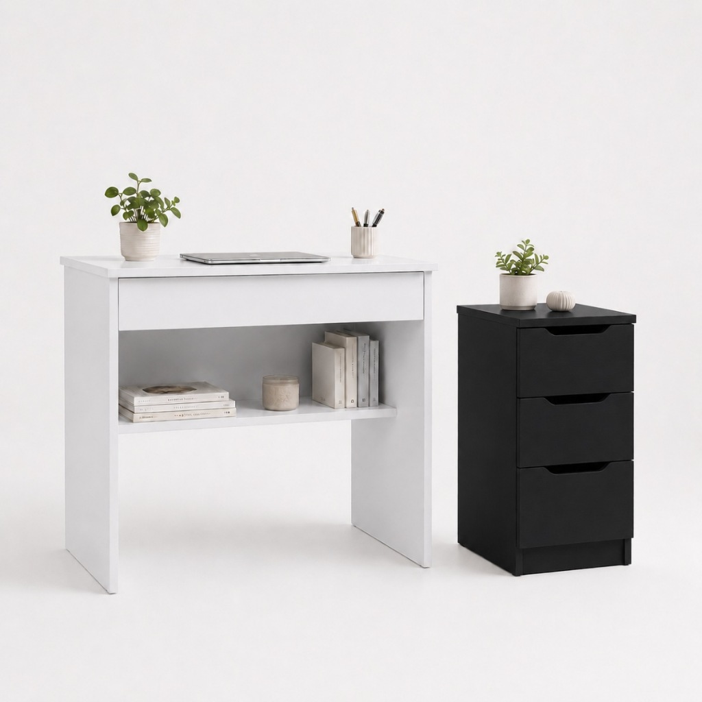 Conjunto Mesa Para Computador E Gaveteiro 3 Gavetas Para Home Office Estudo Compacto Em MDP