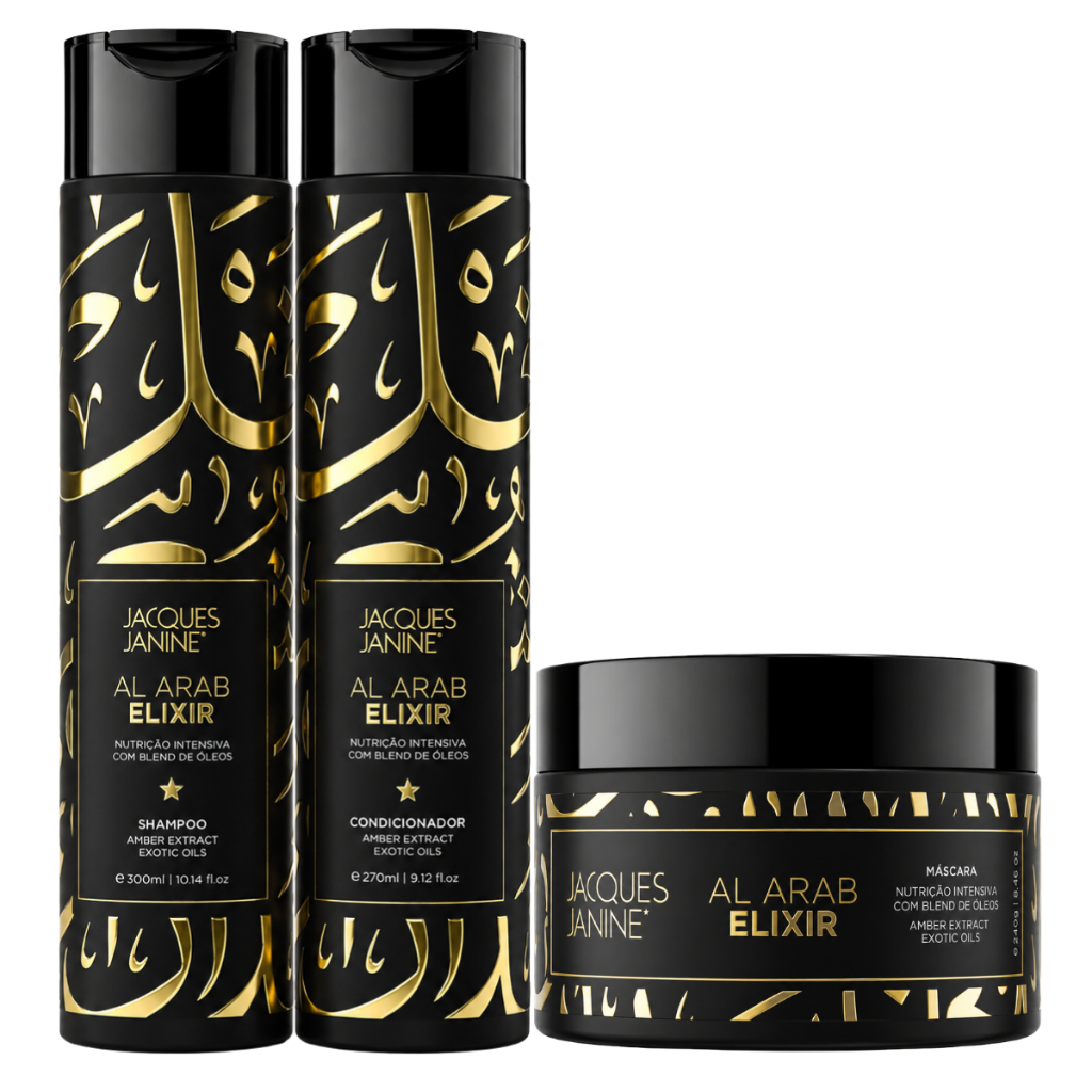 Jacques Janine Al Arab Elixir Shampoo 300ml Condicionador 270ml Máscara Hidratação 240g — Blend Óleo