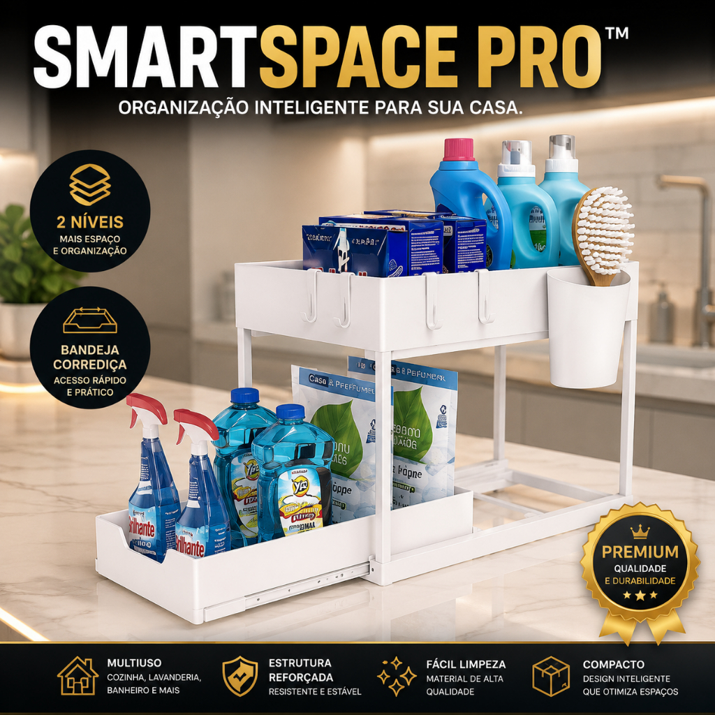 Organizador Multiuso 2 Níveis Com Bandeja Corrediça Porta Produtos Branco / WSR MIX STORE