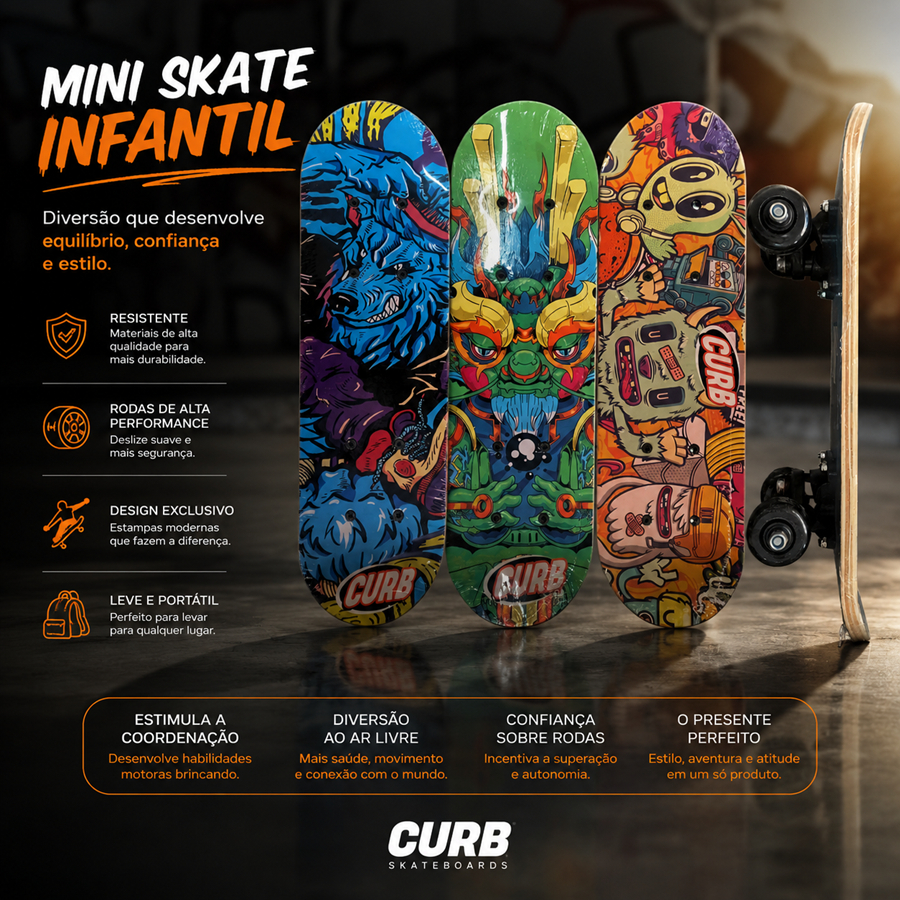 Mini Skate Infantil Iniciantes Esporte Brinquedo Resistente Até 30kg Sortidos 43 cm