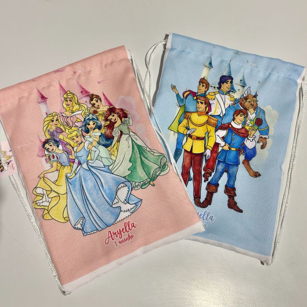 Mochila Personalizada Festa Infantil Princesas Aquarela Lembrancinha | Saquinho | Sacochila