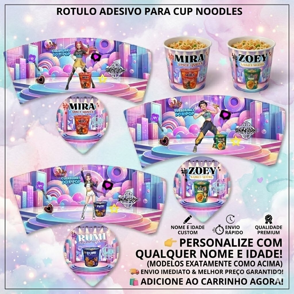 Rótulo Adesivo Cup Noodles Guerreiras KPOP | Personalizado | Festa Kpop | Aniversario | Lembrancinha