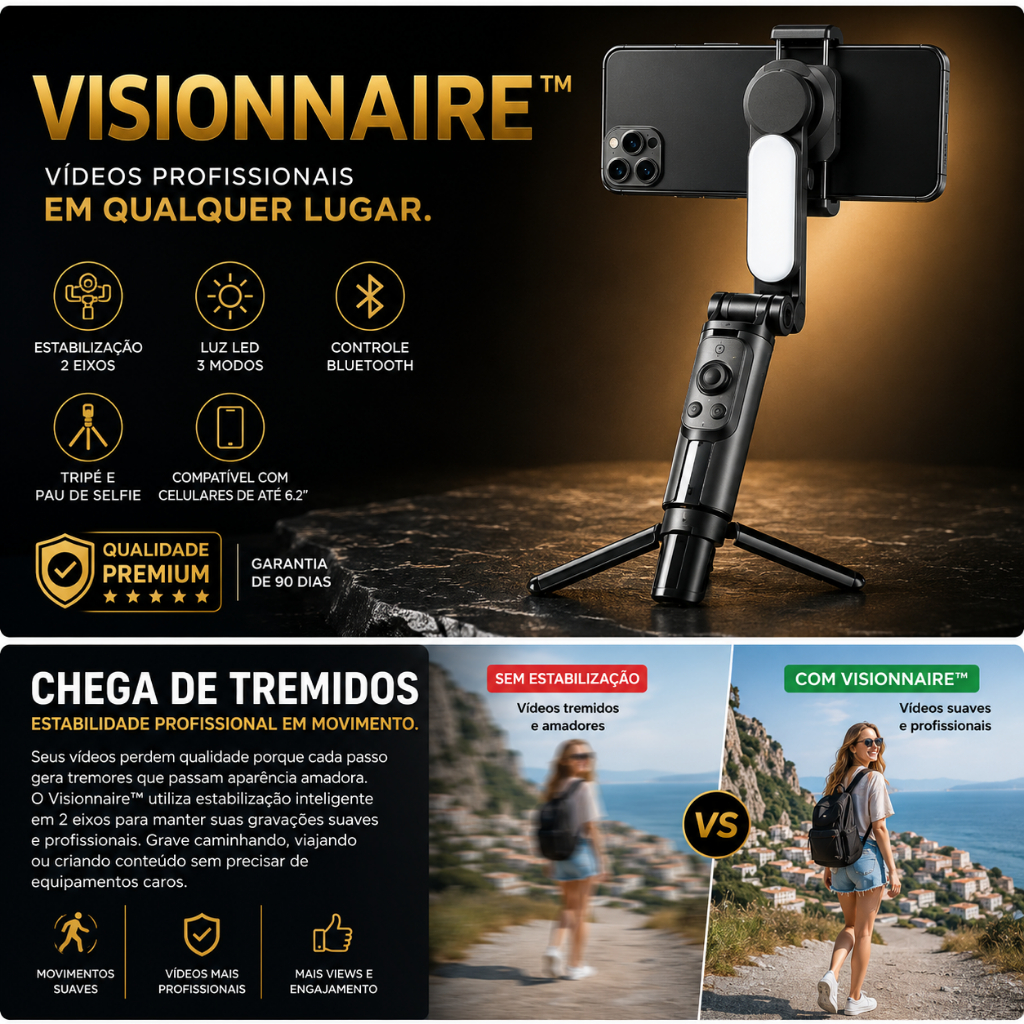 Gimbal Estabilizador 2 Eixos Com Luz LED Controle Bluetooth Tripé Pau de Selfie Para Celular - L09