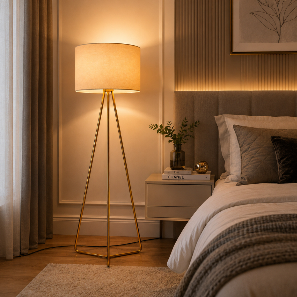 Abajur De Chão Paris Luminária De Piso Abajur Decoração Sala Quarto Cúpula Tecído