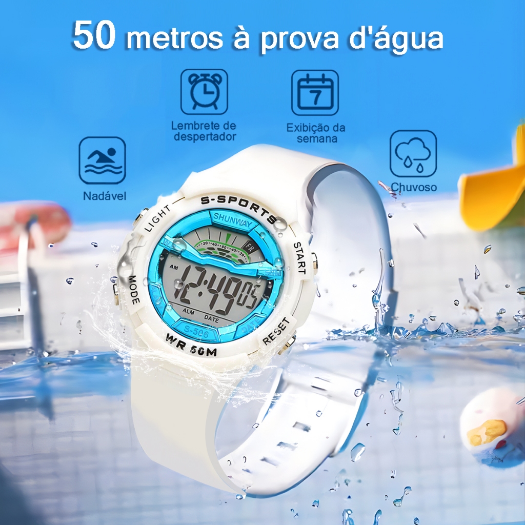 Relógio Infantil Esportivo 50M à Prova D’Água Resistente Função De Luminescência Variável E Perfeito Para O Dia A Dia