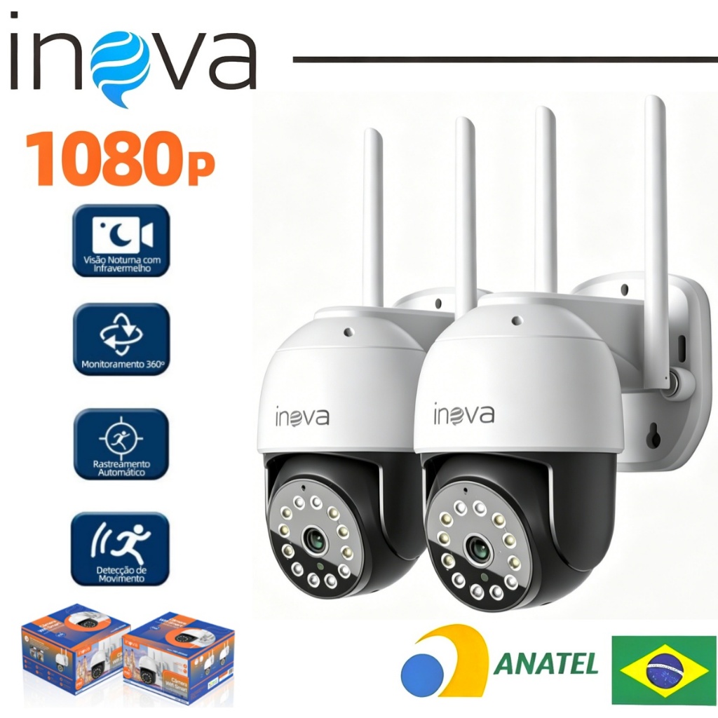 INOVA Câmera Segurança Lente Dupla ICSEE IP66 Wi-Fi 360° Sensor Movimento Visão Noturna 2 em 1