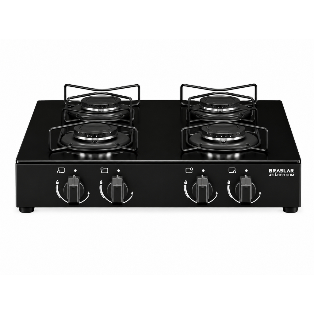 Fogão Cooktop Asiático Mesa De Vidro 4 Bocas Braslar Preto