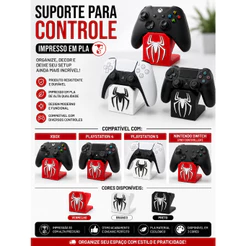 Suporte para Controle Homem-Aranha Gamer – Compatível PS5 PS4 Xbox e Switch Pro – Porta Controle de Mesa