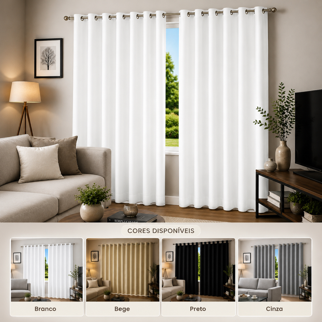 Cortina Blackout Ilhós PVC Quarto Sala Escritório Janela Porta Varão Privacidade Conforto Casa Luxo