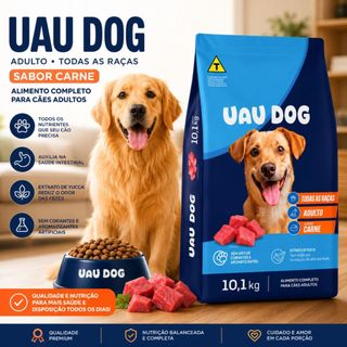 Ração Cachorro Adulto 10,1kg Uau Dog Todas As Raças Nutrição Completa Sem Corantes Artificiais