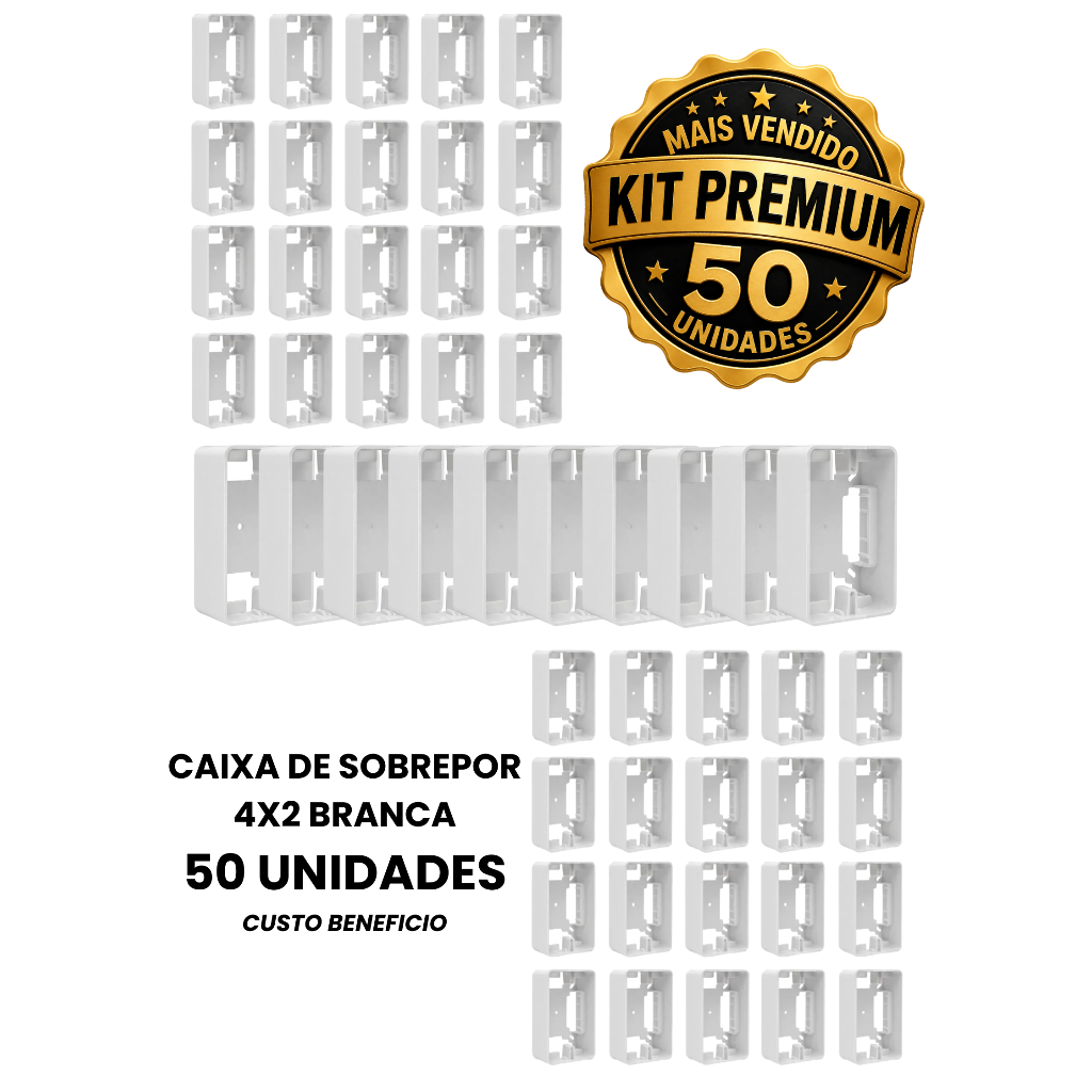Kit 50 Caixa de Sobrepor 4x2 Branca Betel Para Tomada Interruptor Instalação Aparente