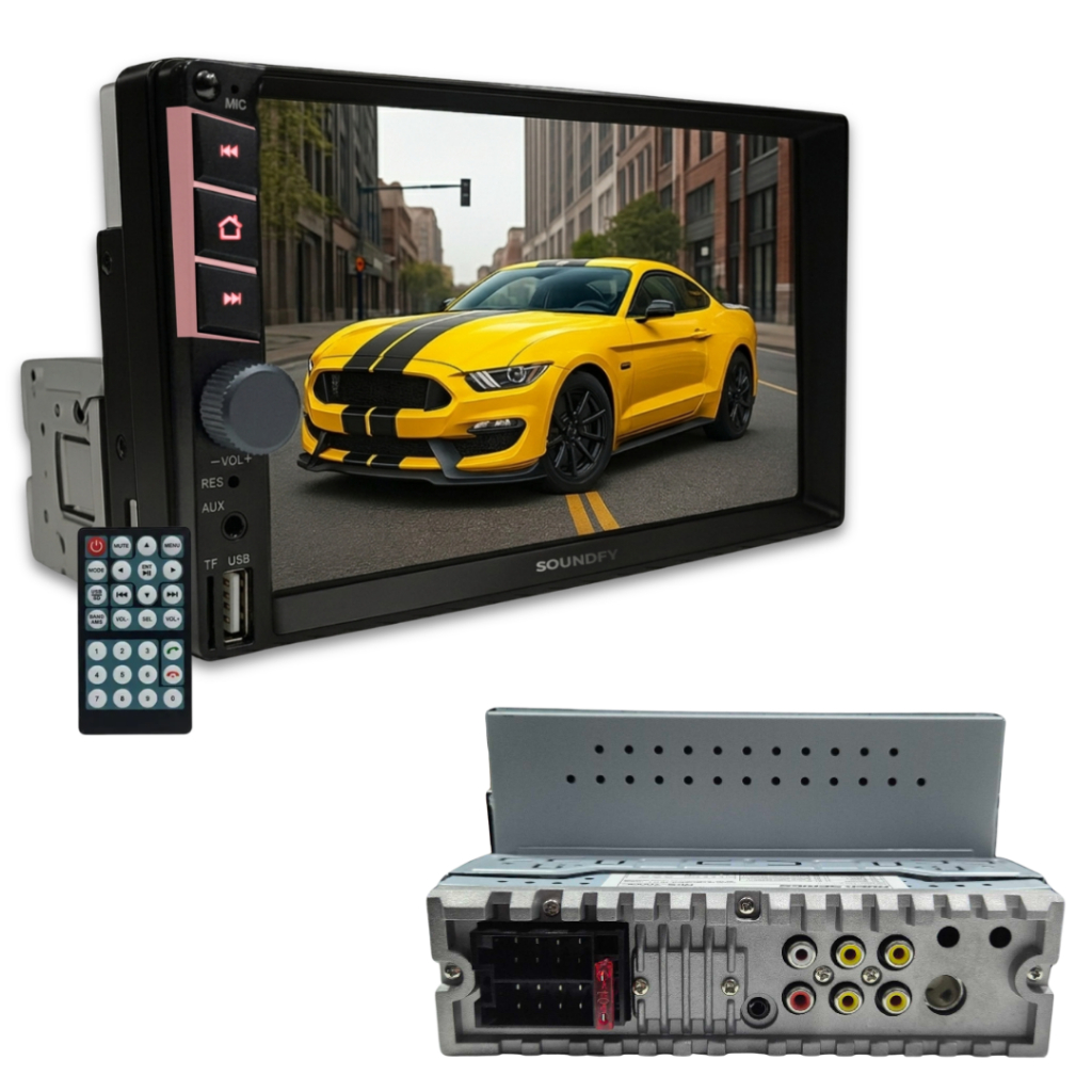 Central Multimídia Universal Mp5 1 Din 7 C/ Espelhamento Via Cabo Mp5 Soundfy Tela Capacitiva