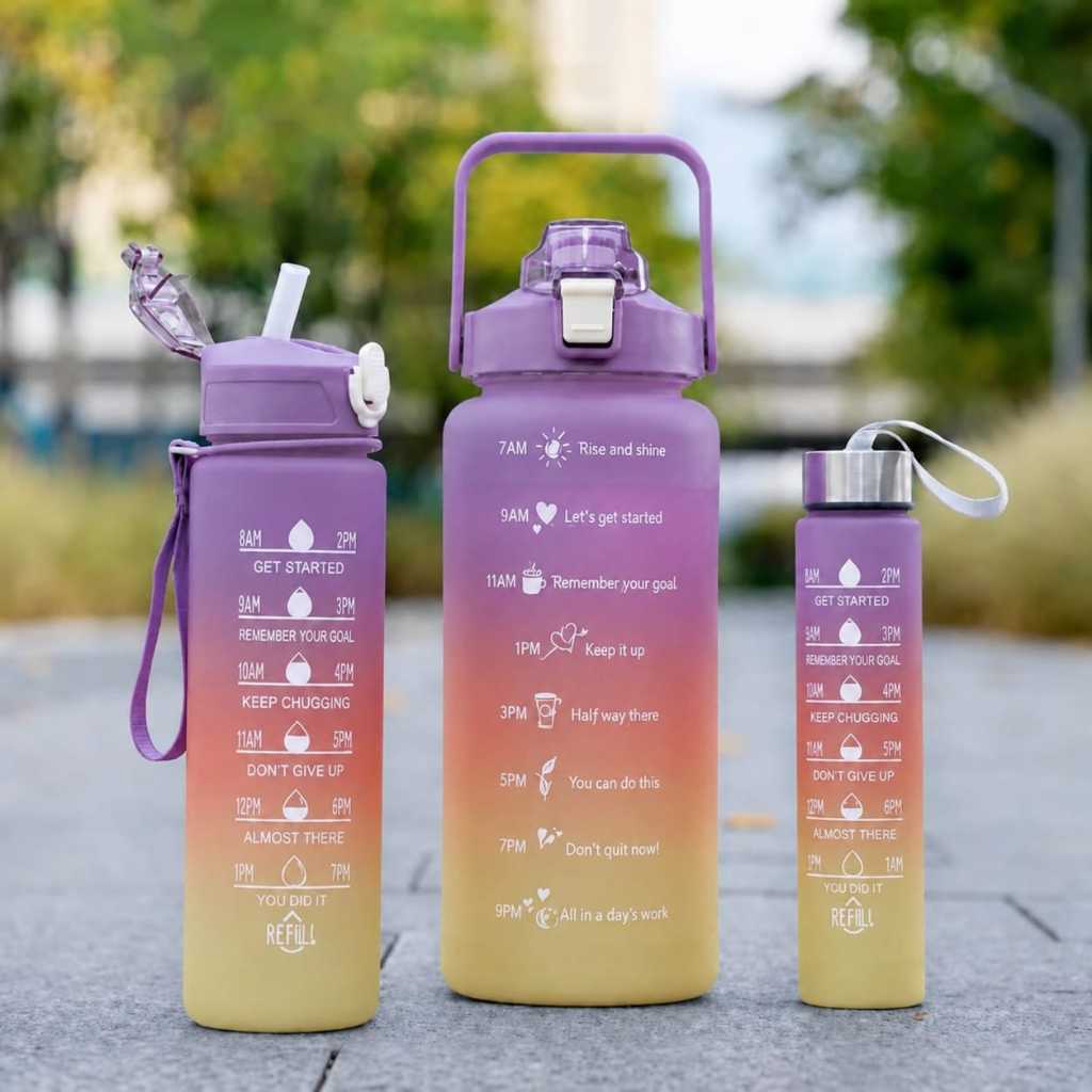 KIT 3 GARRAFAS DE ÁGUA SQUEEZE MOTIVACIONAL PARA USO DIÁRIO 2L 700ML 280ML