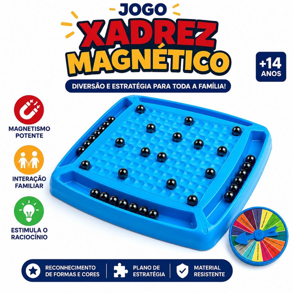 Jogo De Xadrez Magnético Tabuleiro Estratégia Infantil Esferas Ímã Educativo Batalha Esferas