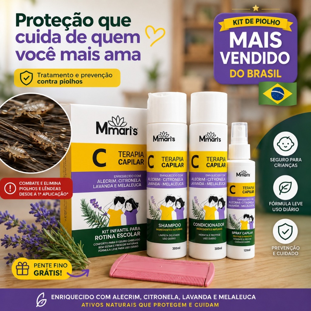 Kit Piolho Kids Infantil Testado Dermatológicamente Hipoalérgico Lendea Remedio combate lendia