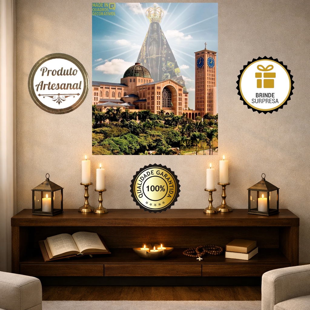 Quadro Nossa Senhora Aparecida  Basílica Nacional. Arte Religiosa Decorativa Premium Artesanal