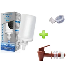 Kit 1 Vela Carvão Ativado Filtro De Barro Agua + 1 Boia Dosadora + 1 Torneira Marrom