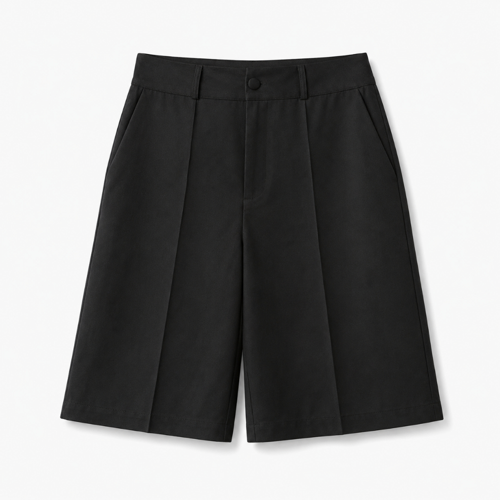 Bermuda Feminina Alfaiataria Cintura Alta Com Pregas e Bolsos Estilosa - Marrom Madeira/Caramelo/Rosa/Preto